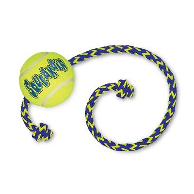 Kong Squeakair bal met touw geel blauw