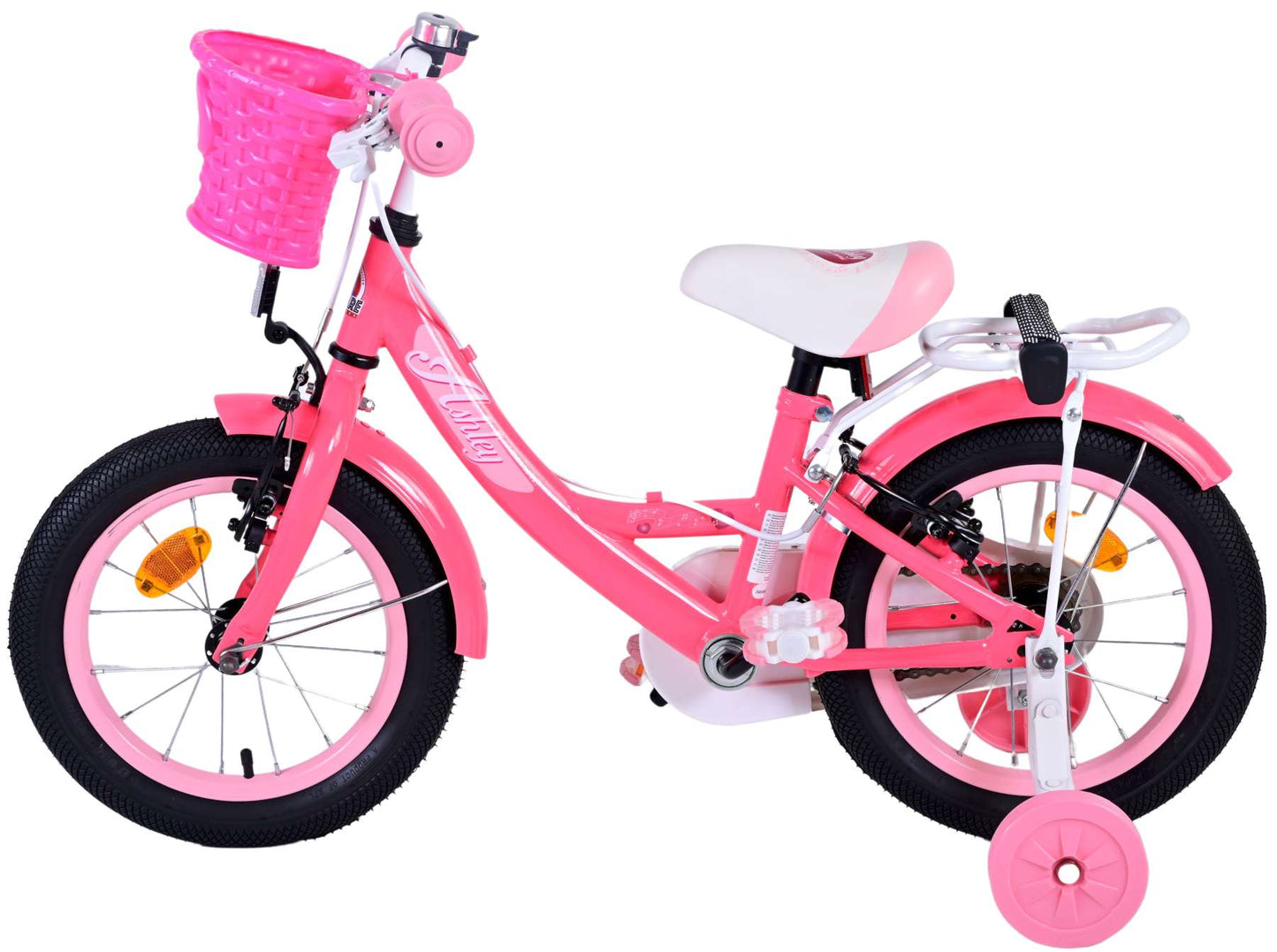 Bicicleta para niños de Vinare Ashley - Niñas - 14 pulgadas - Rojo rosa - Dos frenos de mano