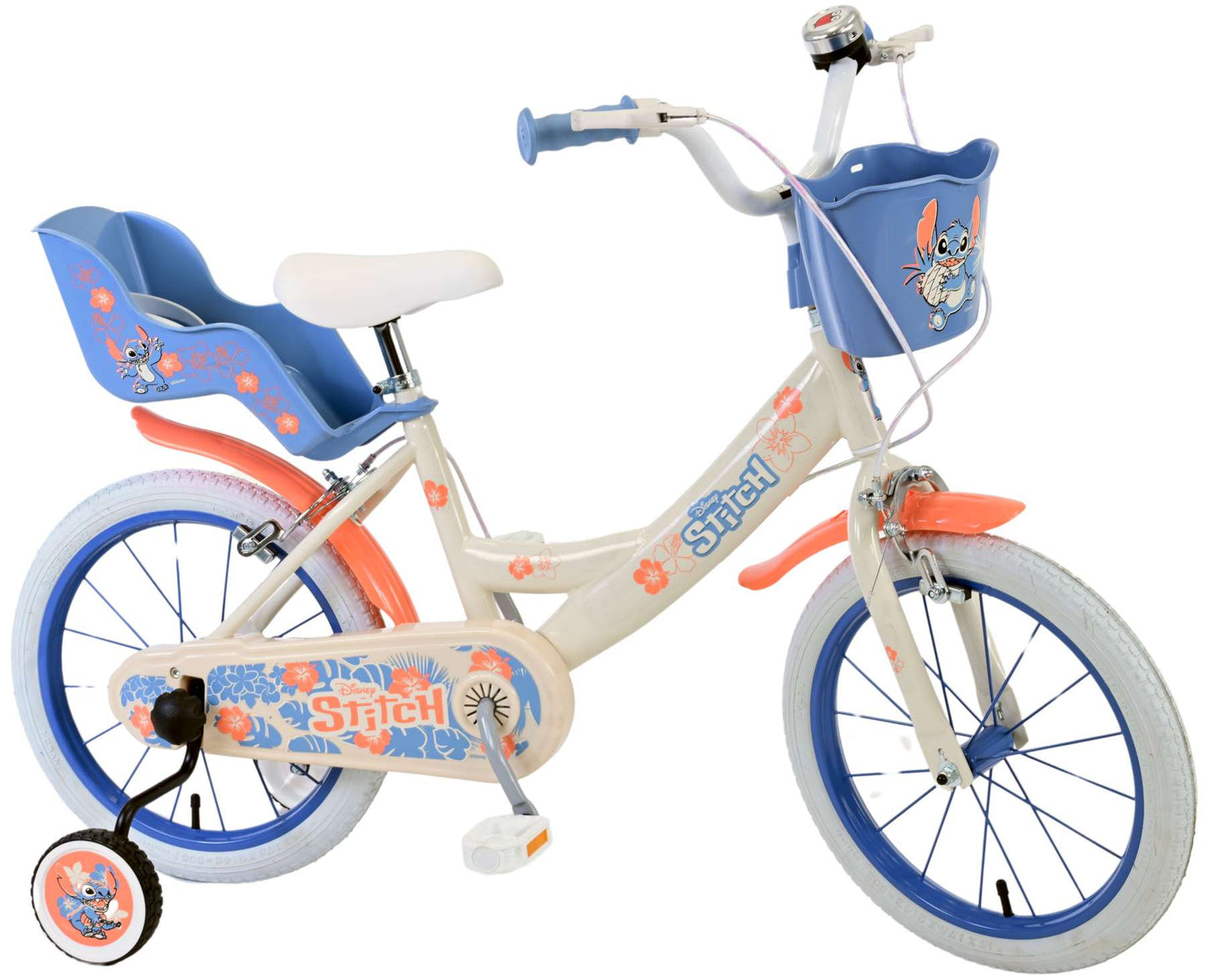 Stitch Stitch Kinderfiets Meisjes 16 inch Creme Koraal Blauw Twee handremmen