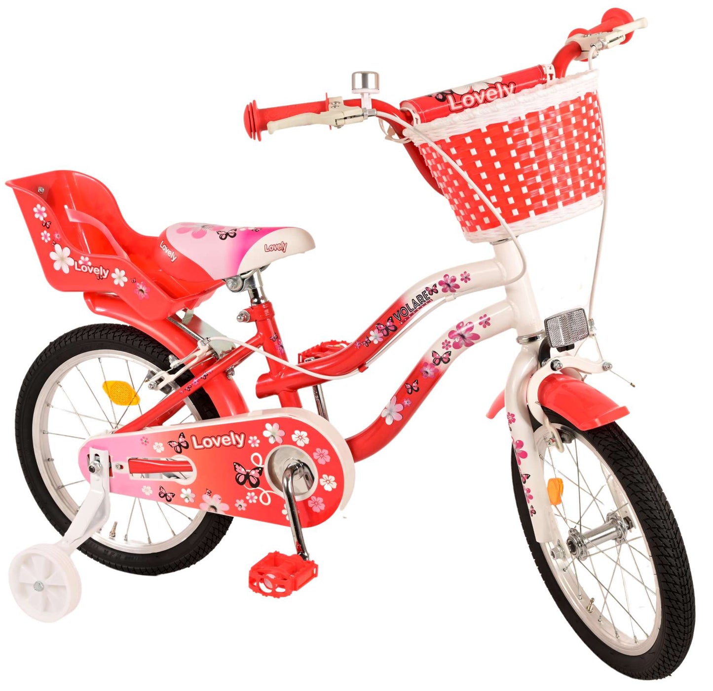Volare Lovely Children's Bicycle - Girls - 16 pulgadas - Blanco rojo - Dos frenos de mano
