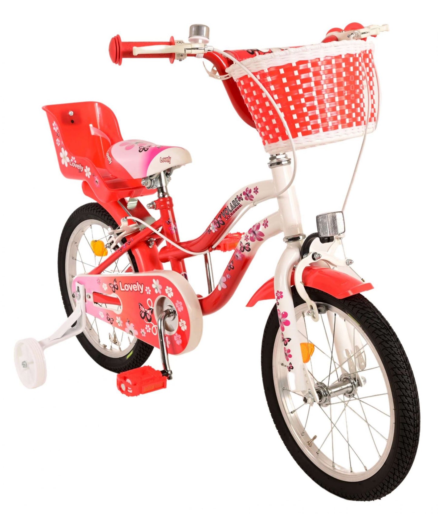 Biciclette per bambini adorabili Volare - Girls - 16 pollici - Bianco rosso - Freni a due mani