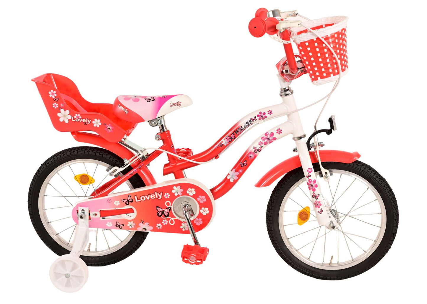 Biciclette per bambini adorabili Volare - Girls - 16 pollici - Bianco rosso - Freni a due mani
