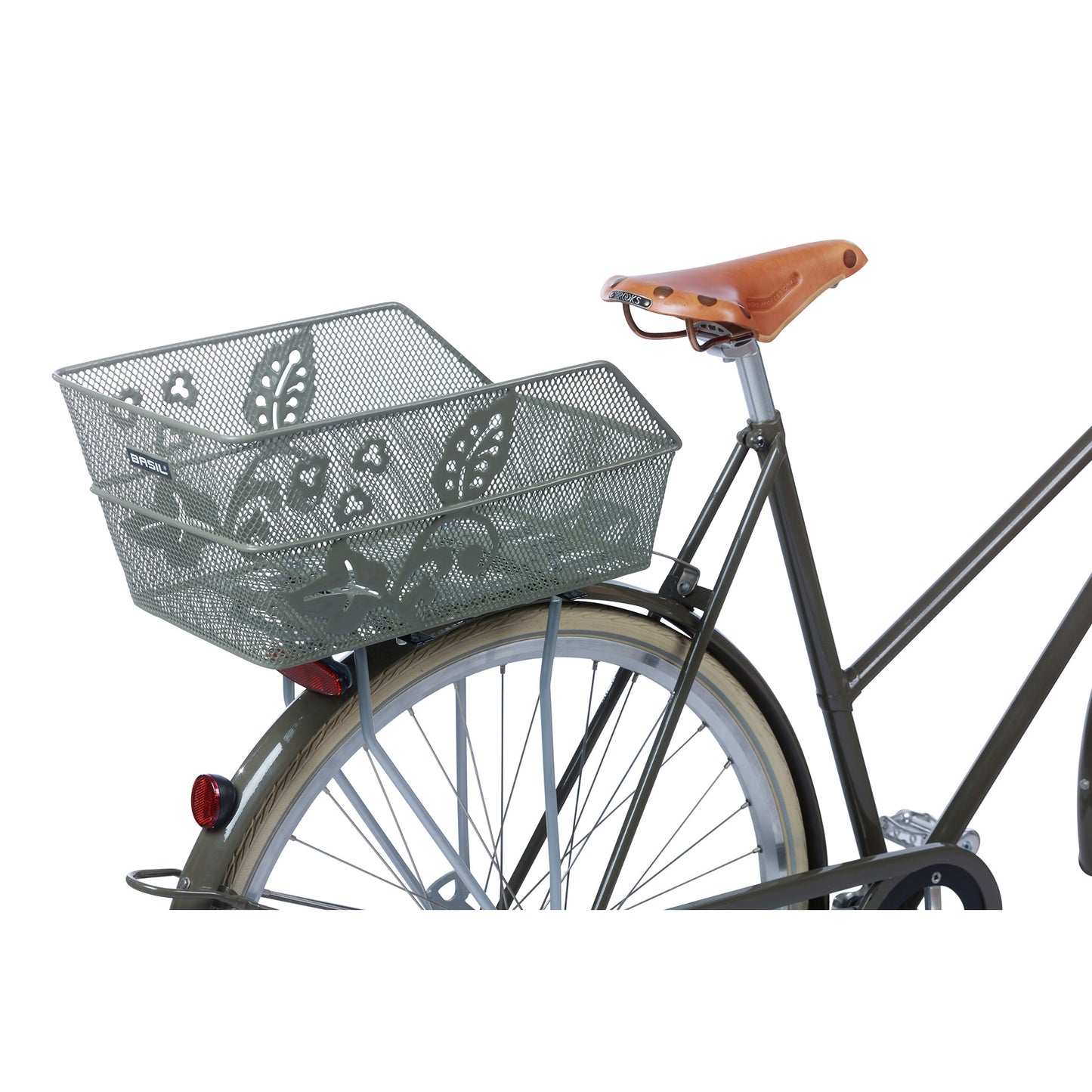 Basil Cento Flower-  fietsmand - achterop - olive green