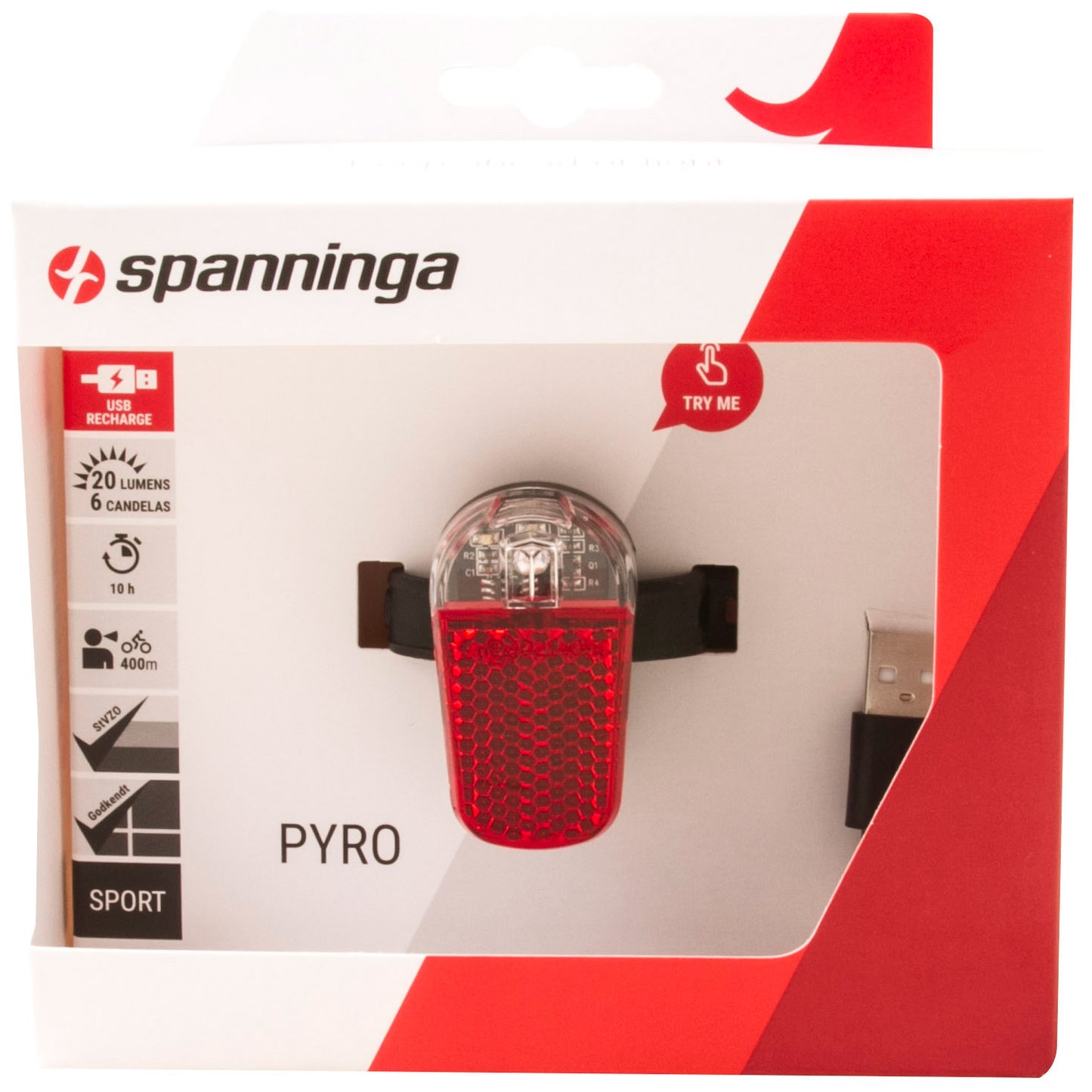 Luz trasera de Spanninga Pyro USB recargable