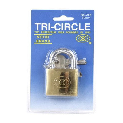 Tri-Circle hangslot 50mm - Messing, 3 sleutels, 50mm beugel, goudkleurig
