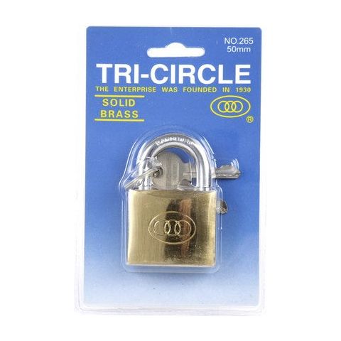 Candado Tri-Circle 50mm - Latón, 3 llaves, grillete 50mm, dorado