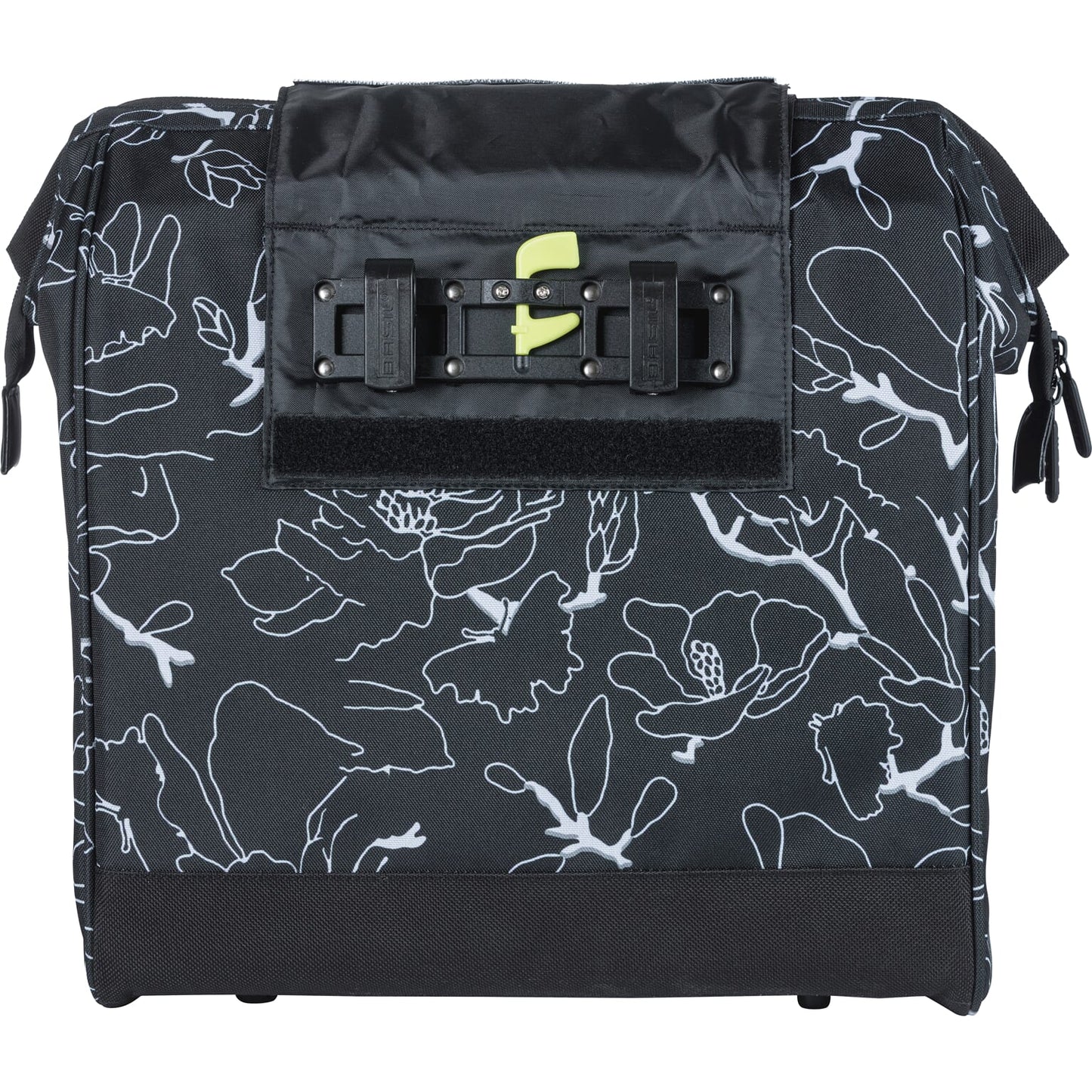 Basil Grand Flower fietsshopper - zwarte waterafstotende tas met laptopvak - 23L