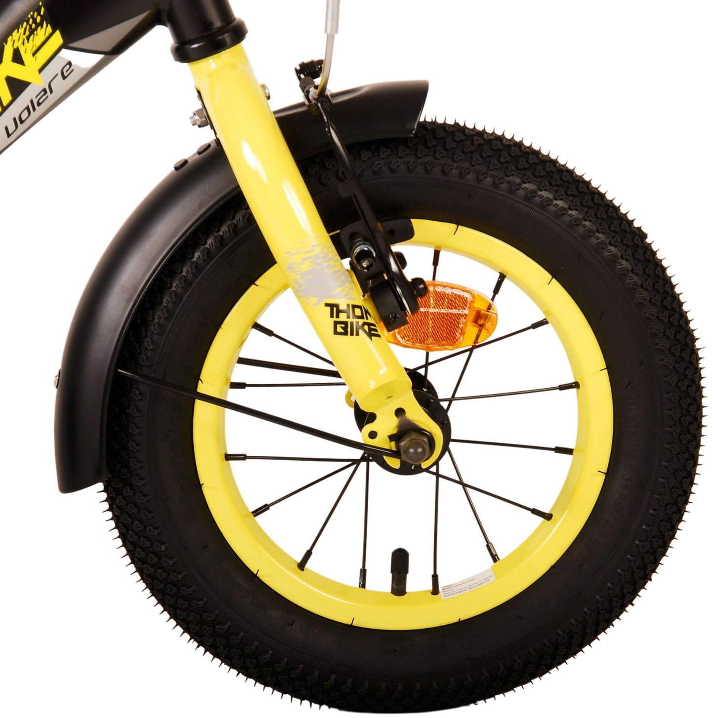 Volare Thombike Bike para niños - Niños - 12 pulgadas - Amarillo negro - Dos frenos de mano
