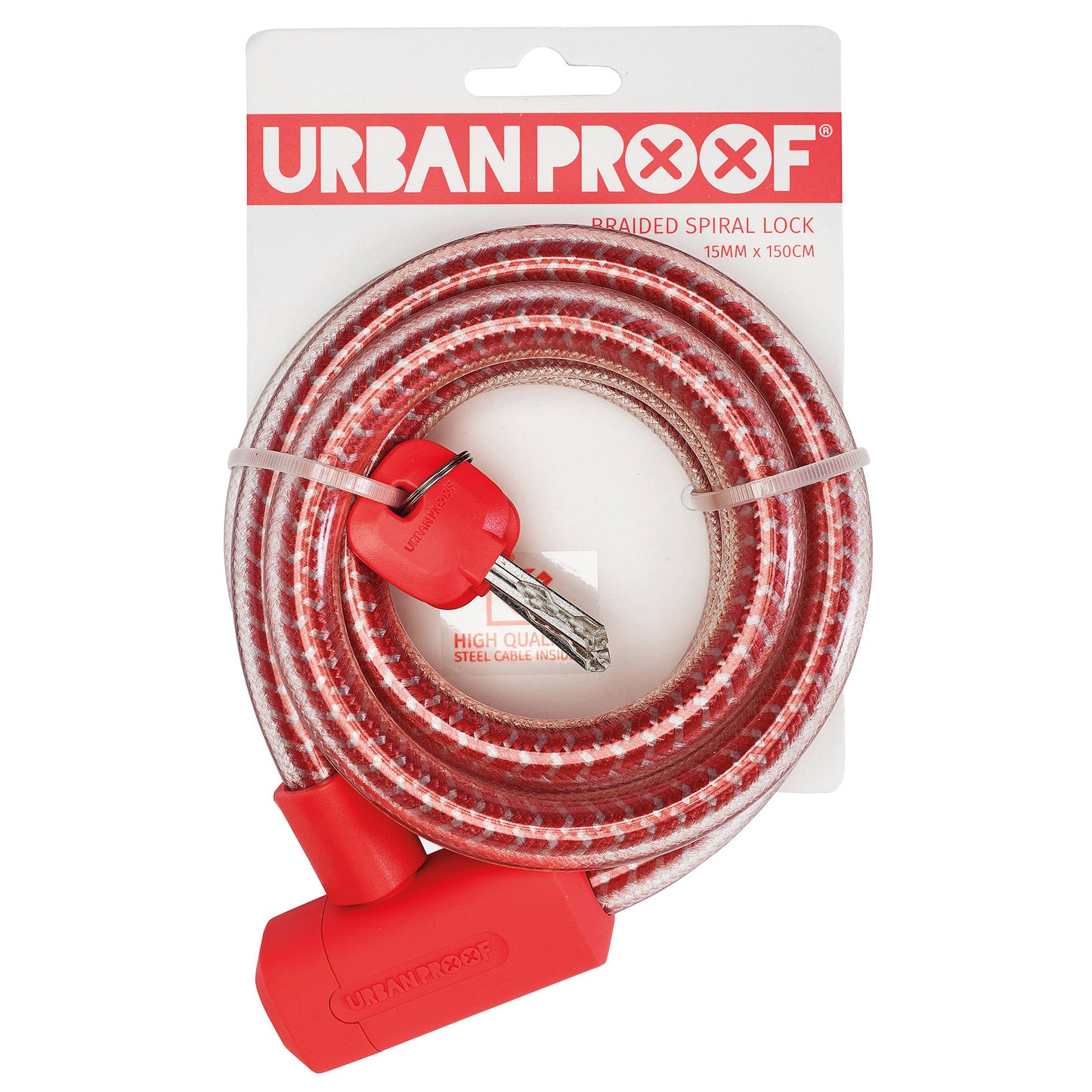 UrbanProof Kabelslot Braided 15mm 150cm Kreeft rood