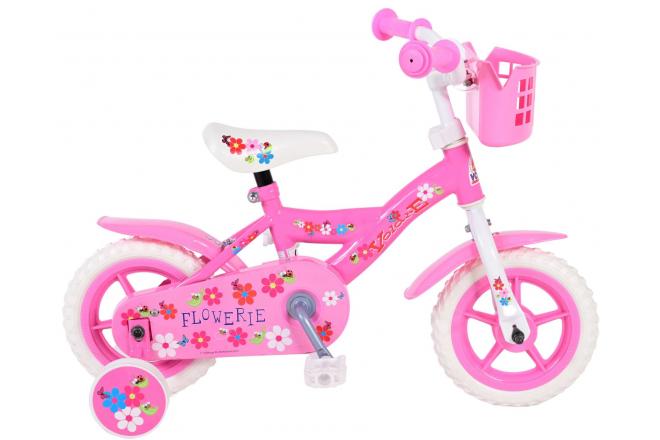 Volare Flowerie Kinderfiets - Meisjes - 10 inch - Roze Wit - Doortrapper