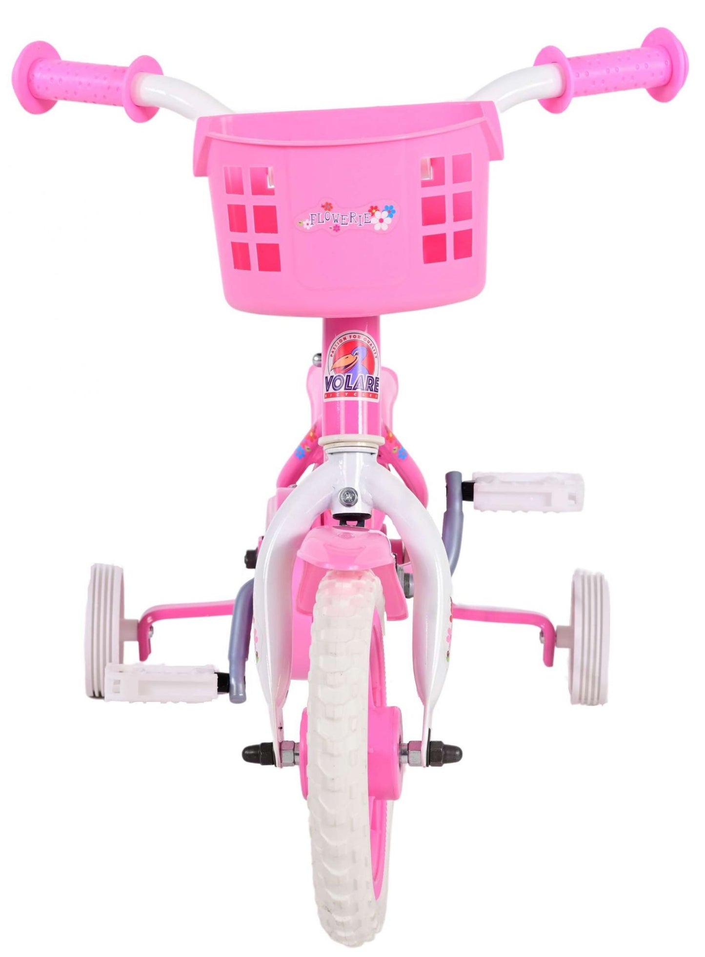 Volare Flowerie Kinderfiets - Meisjes - 10 inch - Roze Wit - Doortrapper