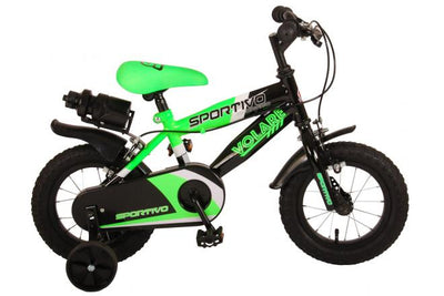Volare Sportivo Kinderfiets - Jongens - 12 inch - Neon Groen Zwart - Twee Handremmen - 95% afgemonteerd