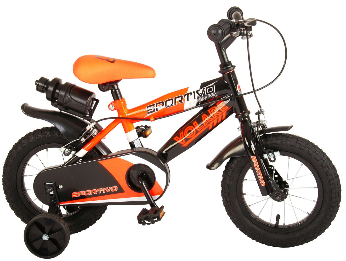 Volare Sportivo Kinderfiets - Jongens - 12 inch - Neon Oranje Zwart - Twee Handremmen - 95% afgemonteerd
