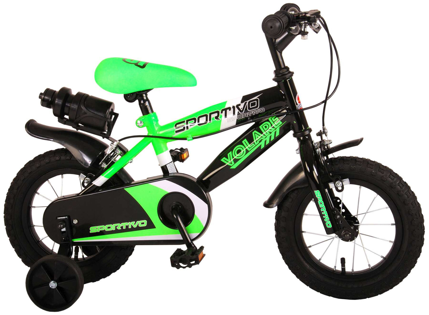 Bicicleta para niños Volare Sportivo - Niños - 12 pulgadas - Neon verde negro - Dos frenos de mano - 95% ensamblados