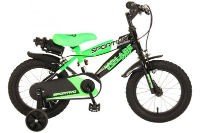 Bicicleta para niños Volare Sportivo - Niños - 14 pulgadas - Neón verde negro - Dos frenos de mano - 95% ensamblados