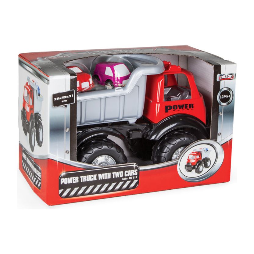 Pilsan Vrachtwagen met autootjes rood zilver 3-delig