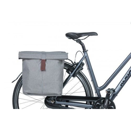 Basil City dubbele fietstas grijs, waterafstotend, geschikt voor e-bikes, reflecterend, 28-32L