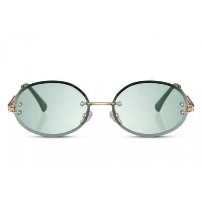 dames zonnebril ovaal randloos cat. 2 goud groen