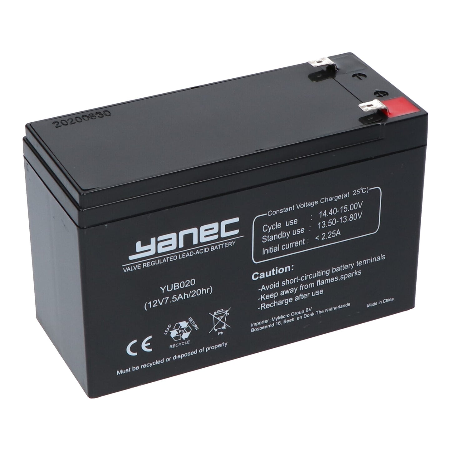 Batteria di piombo Yanec 12V 7,5ah (6,3 mm)