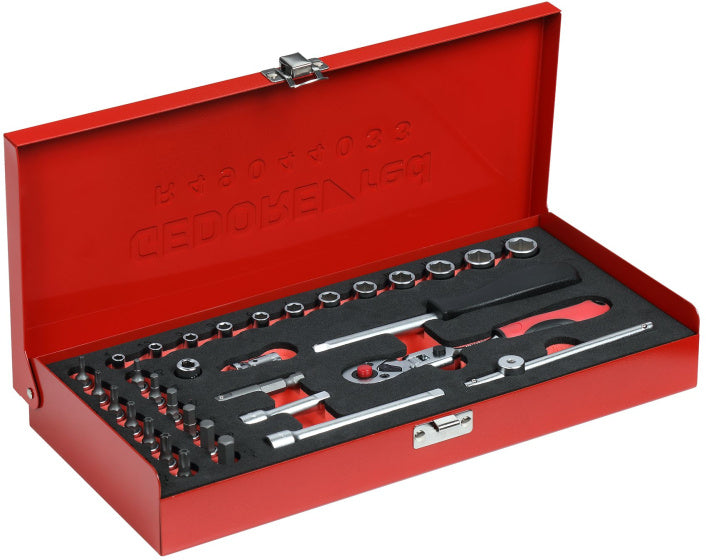 Set di dops rosso gedore 1 4 pollici SW 413 mm in argento 33 pezzi