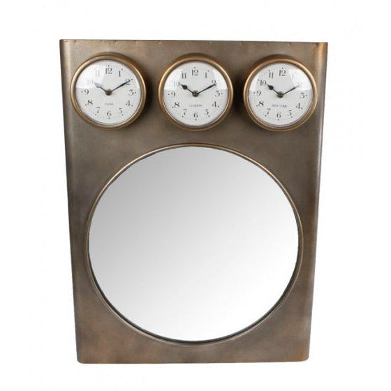 Regalos Amsterdam Spiegel con reloj Tim 70 x 52 cm Bronce de acero