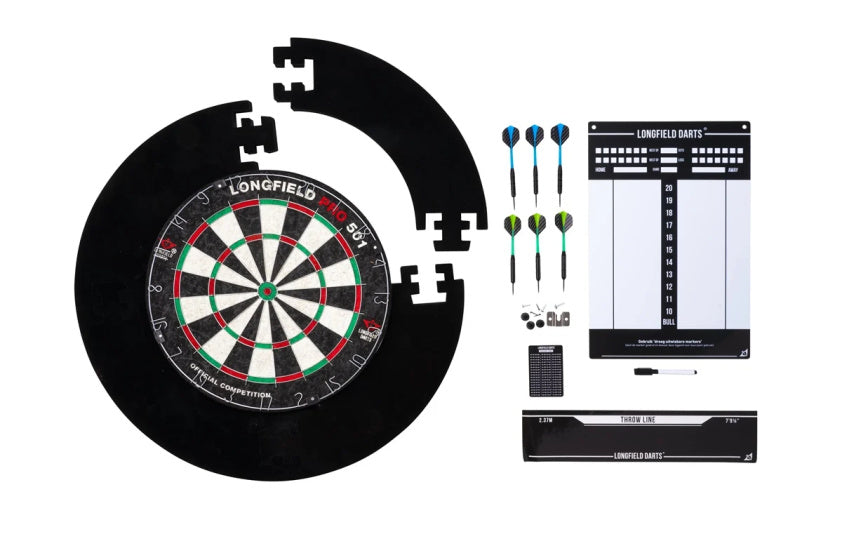 Torneo di Darts di Longfield Dartboard con accessori neri 8 pezzi