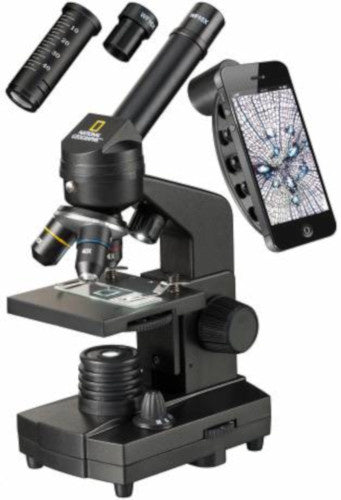 Conjunto de microscopio nacional de geográfico 30 cm 40-1280x de acero negro