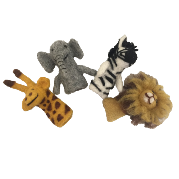 Papoose juguetes africanos títeres de dedo animal 4pc