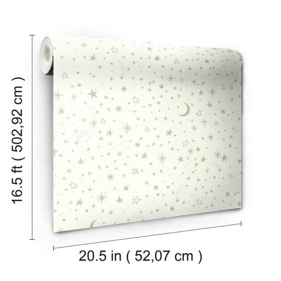 Compagni di stanza autoadesivo sfondo scintillante stelle 52 x 500 cm oro bianco