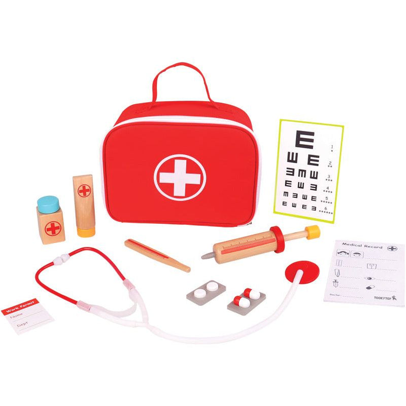Toyy Toyy Little Doctor Wooden Play set rosso 11 pezzi