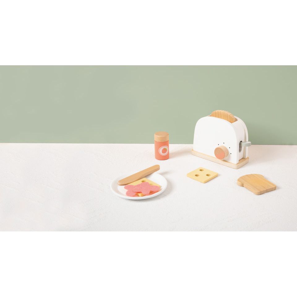 Tostadora de madera de juguete Toky con accesorios de 9 piezas