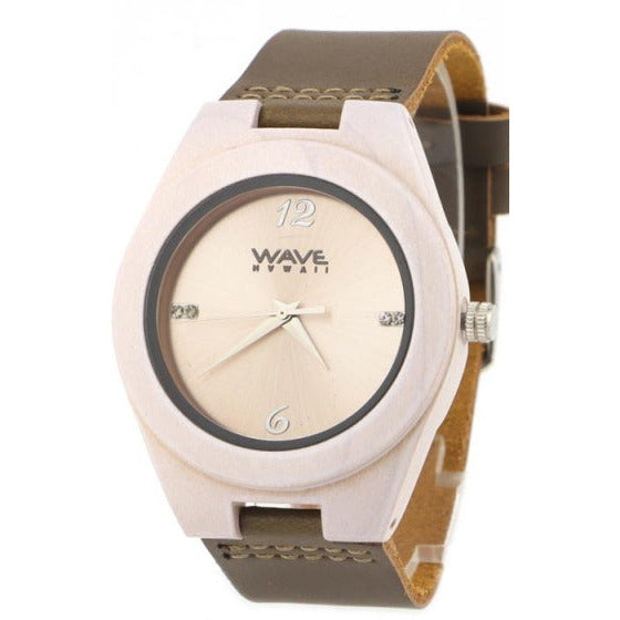 Wave hawaii Horloge Citizen Miyota heren 4 cm hout leer wit bruin