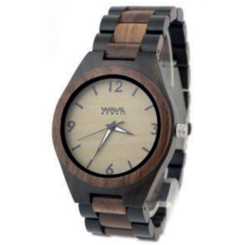 Wave hawaii Horloge Walnut heren 4 cm hout leer bruin