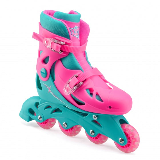 Pattini in linea hardboot rosa turchese dimensioni 32-35