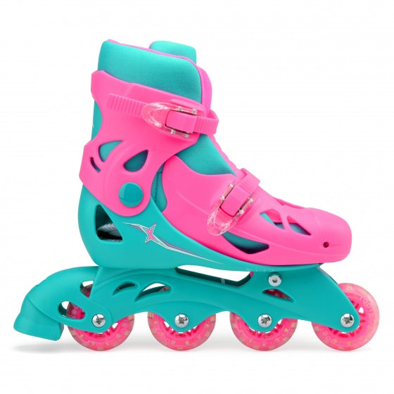 Pattini in linea hardboot rosa turchese dimensioni 32-35