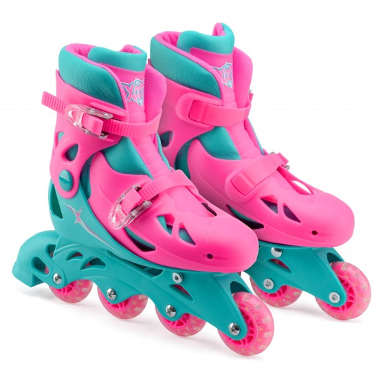 Pattini in linea hardboot rosa turchese dimensioni 32-35