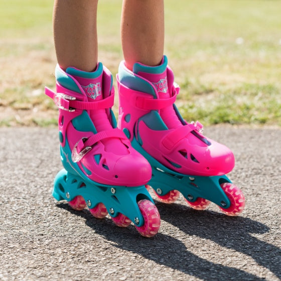 Pattini in linea hardboot rosa turchese dimensioni 32-35